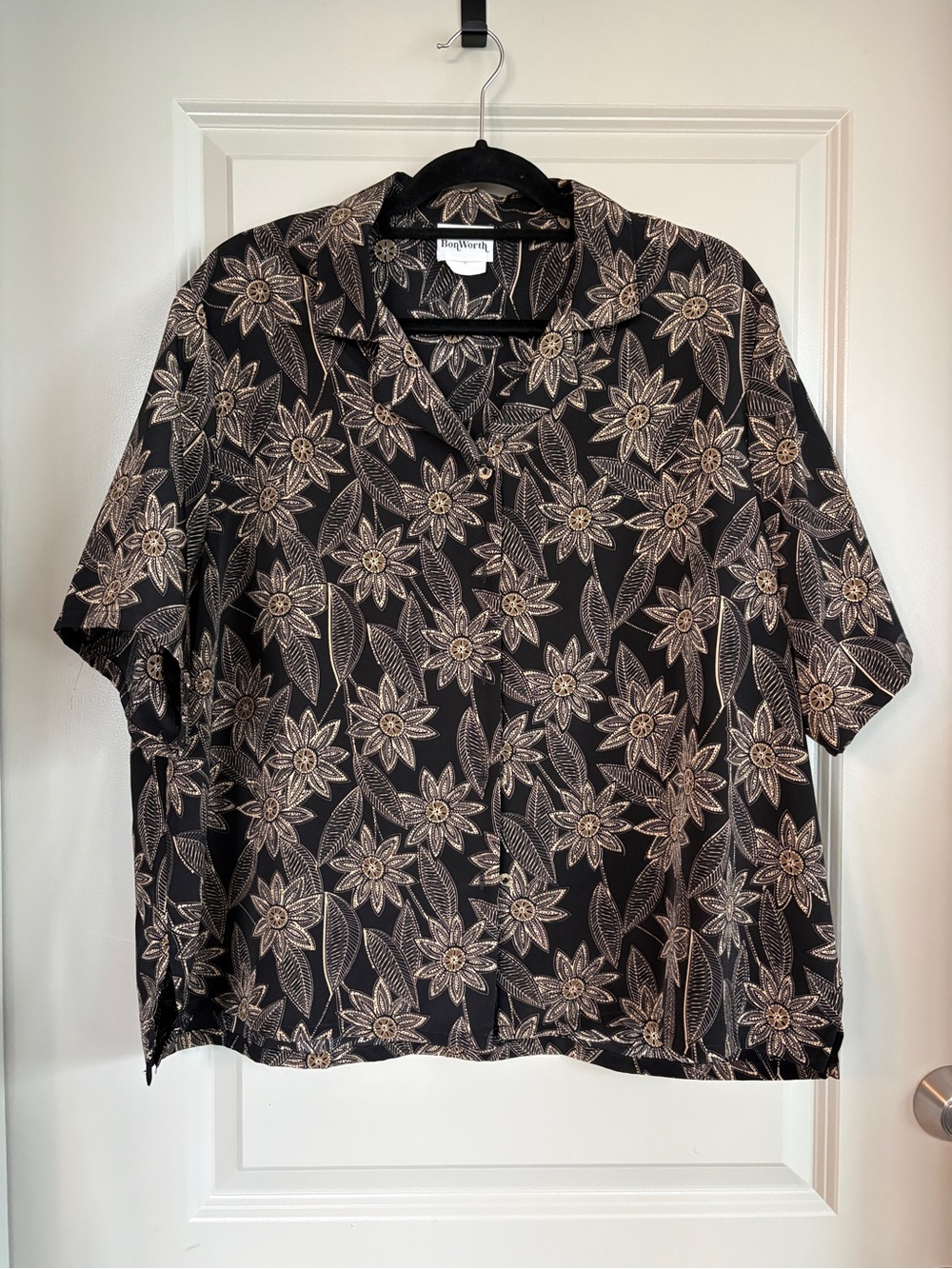 BonWorth Black Botanical Button Up Blouse XL